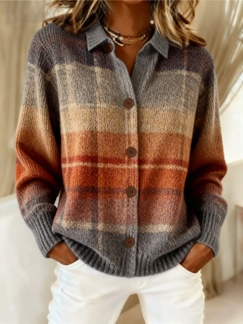 Edith | Ombre Plaid Cardigan in Autumn Hues