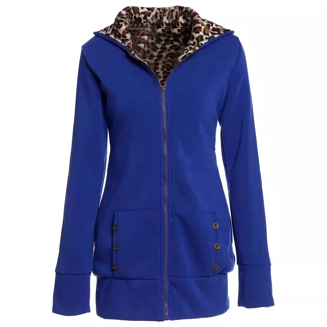 Josephine | Reversible Hooded Coat with Leopard Print