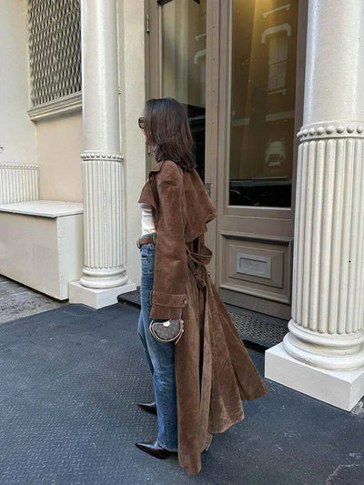 Veronika - Elegant Suede Trench Coat