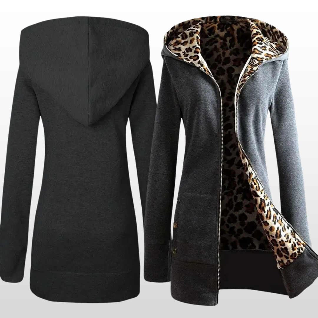 Josephine | Reversible Hooded Coat with Leopard Print