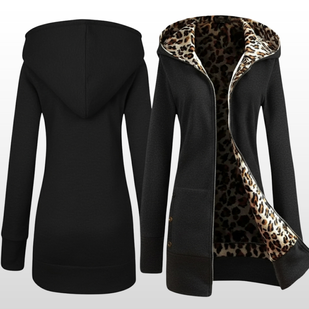 Josephine | Reversible Hooded Coat with Leopard Print