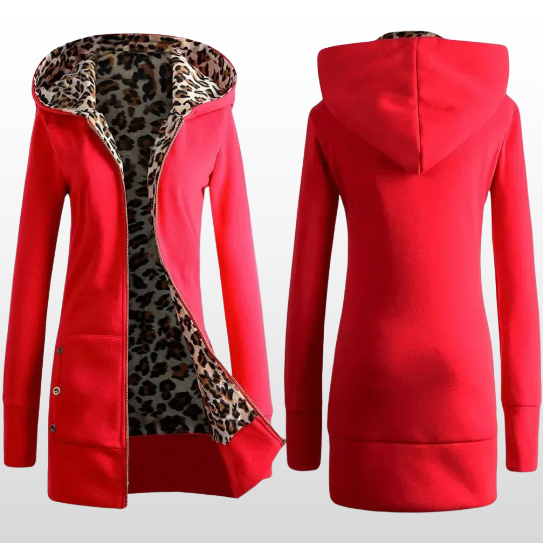 Josephine | Reversible Hooded Coat with Leopard Print